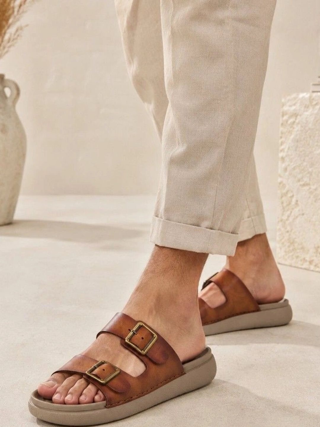 Roadster Men Tan Casual Open Toe Slip On Pu Comfort Sandals