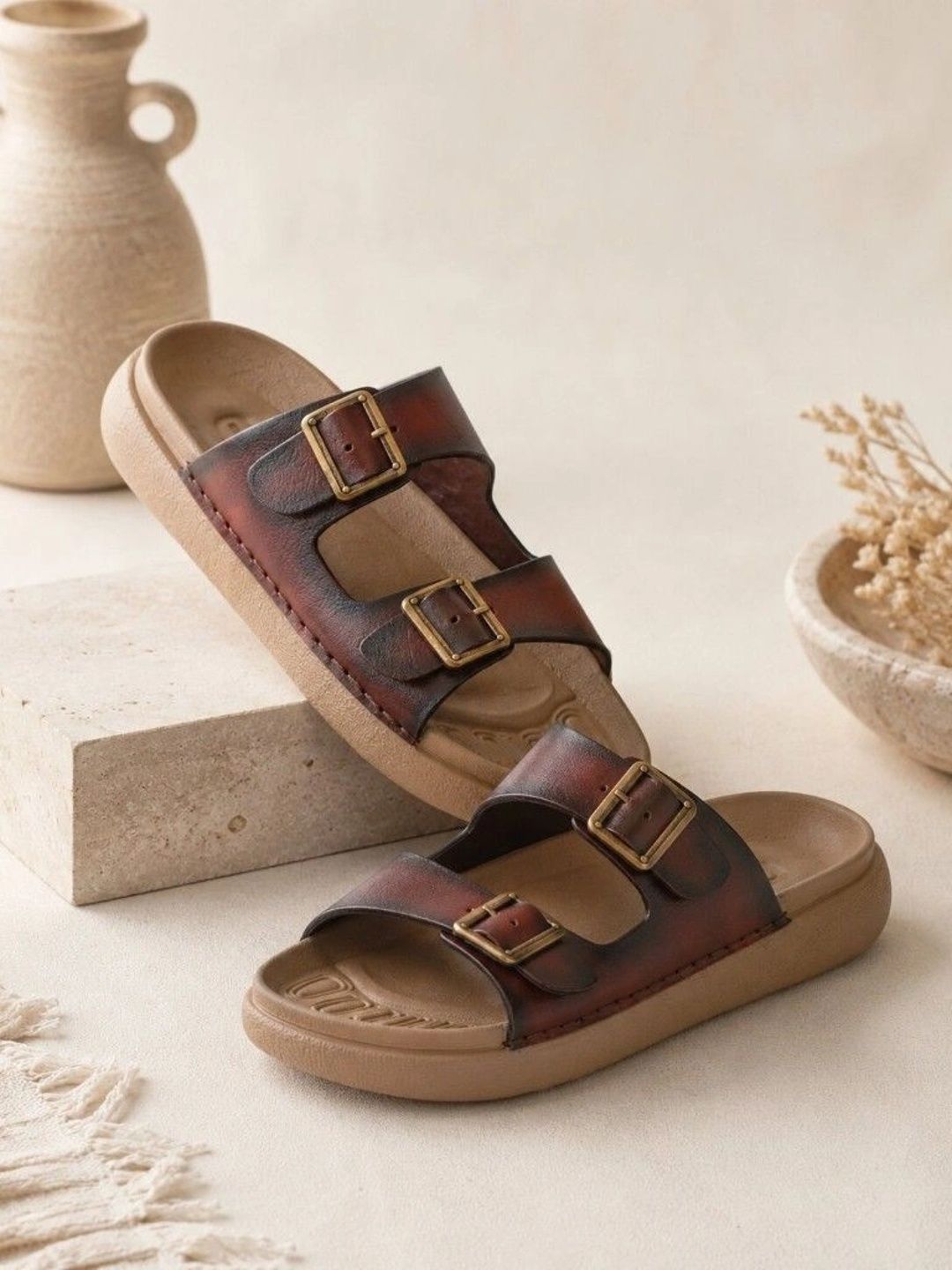 Roadster Men Brown Casual Open Toe Slip On Pu Comfort Sandals