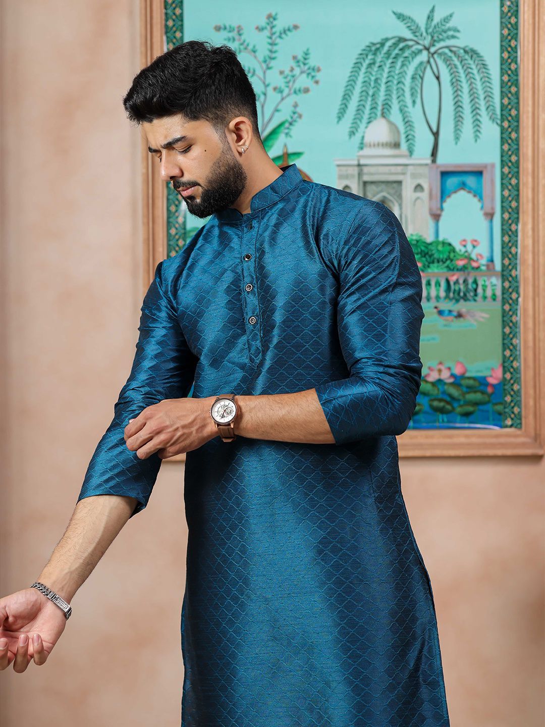 Koshin Ethnic Motifs Embroidered Mandarin Collar Straight Kurta