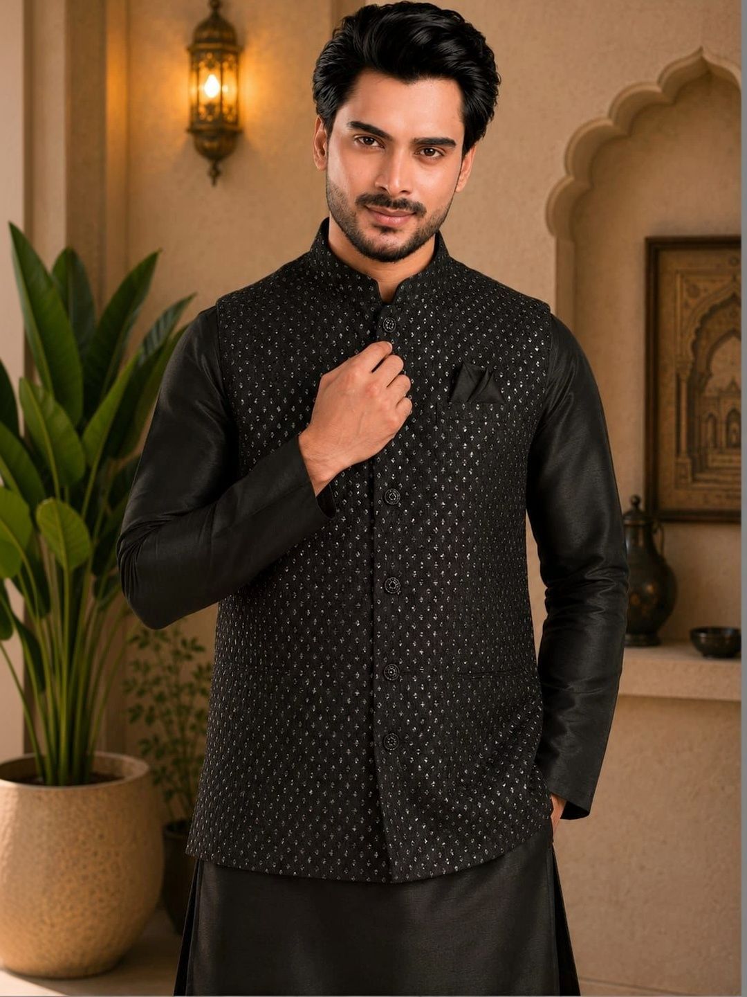 TRENDS OF ETHNIC Woven Design Mandarin Collar Nehru Jackets