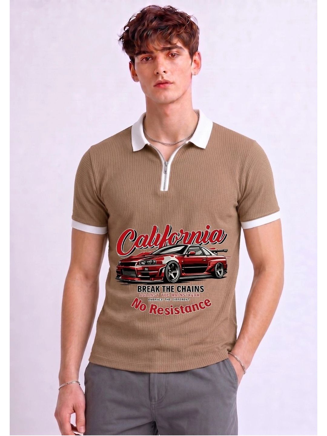 Mobox Men Polo Collar T-shirt