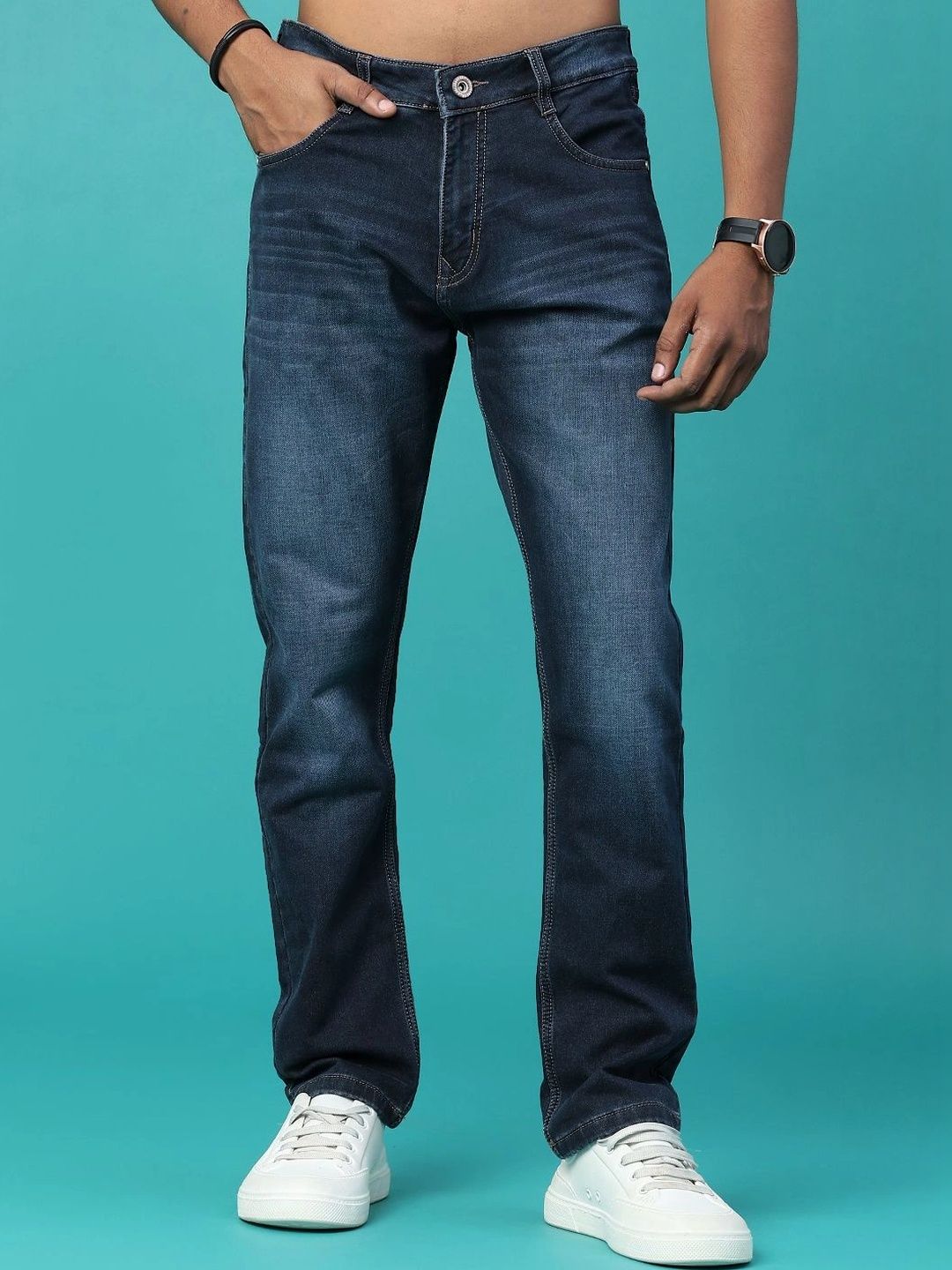 V-Mart Men Regular Fit Mid-Rise Low Distress Stretchable Jeans