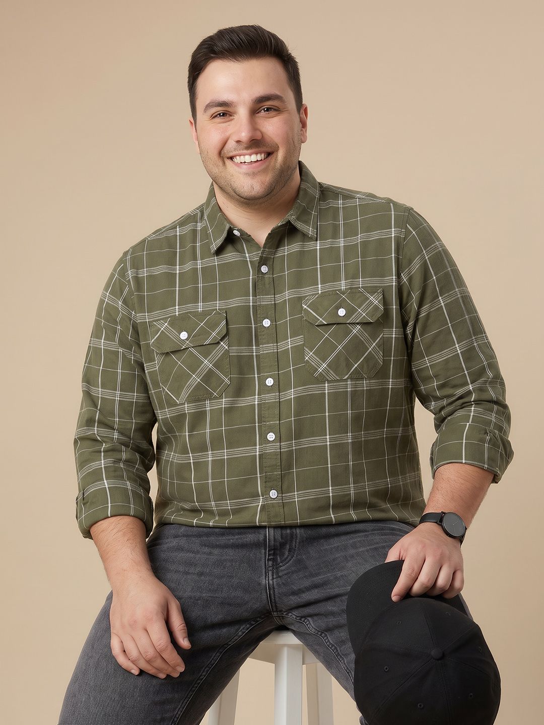 Sztori Plus Size Checked Pure Cotton Casual Shirt