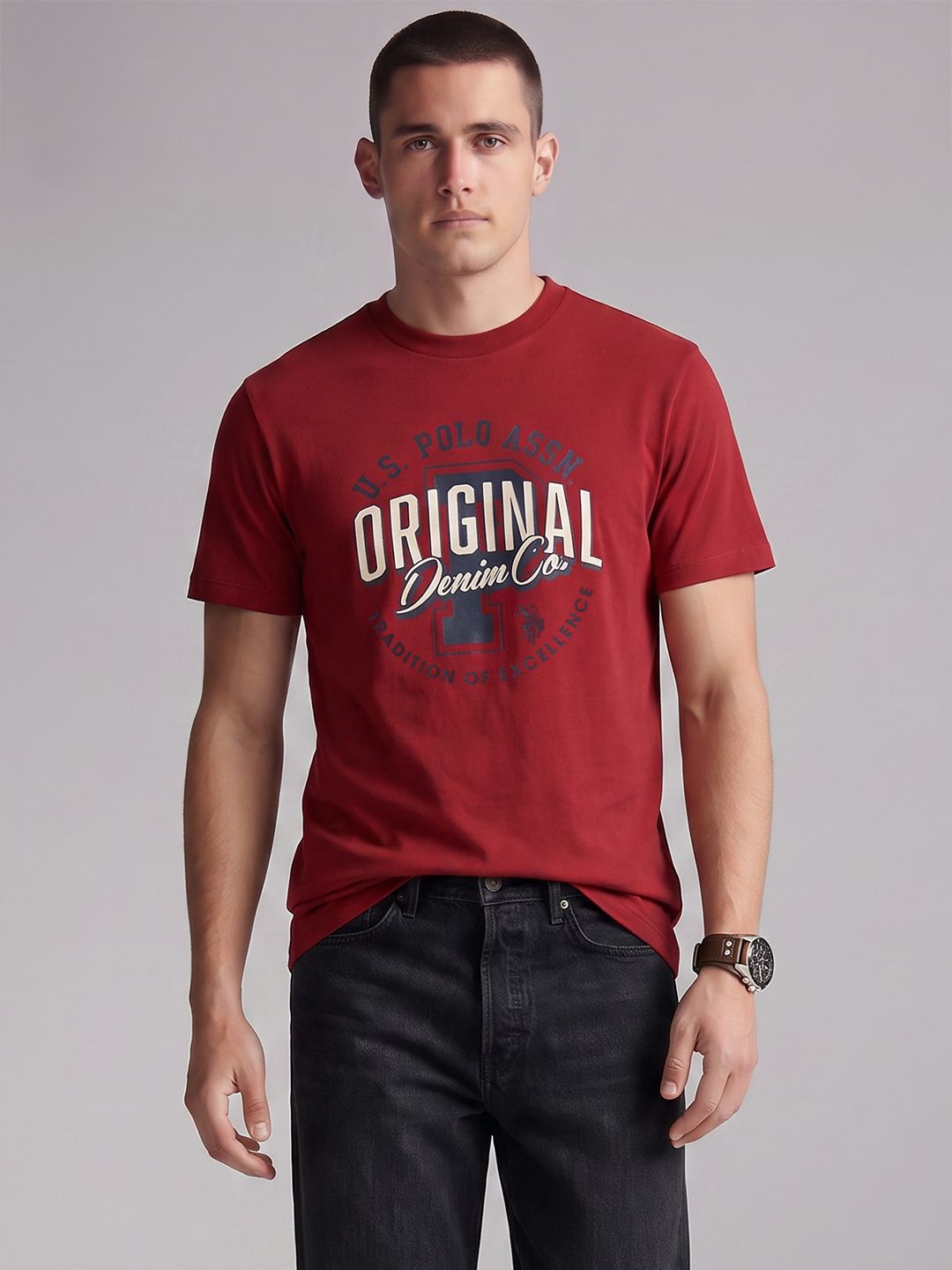 U.S. Polo Assn. Denim Co. Typography Printed Pure Cotton T-shirt