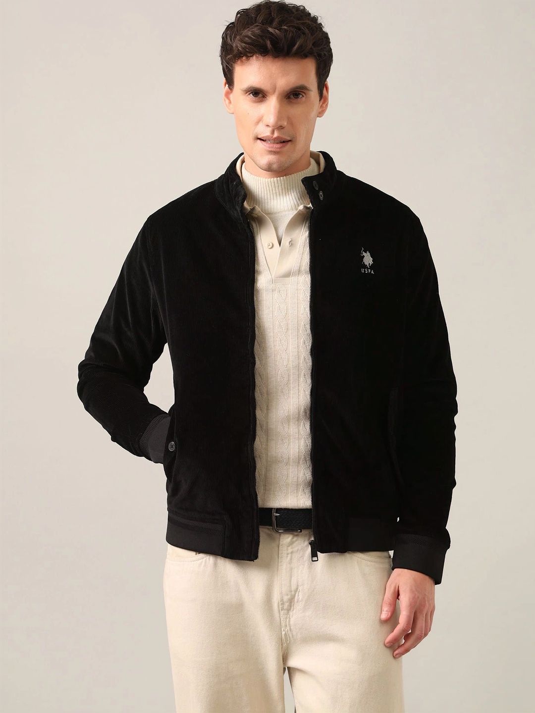 U.S. Polo Assn. Men Mandarin Collar Bomber Jacket