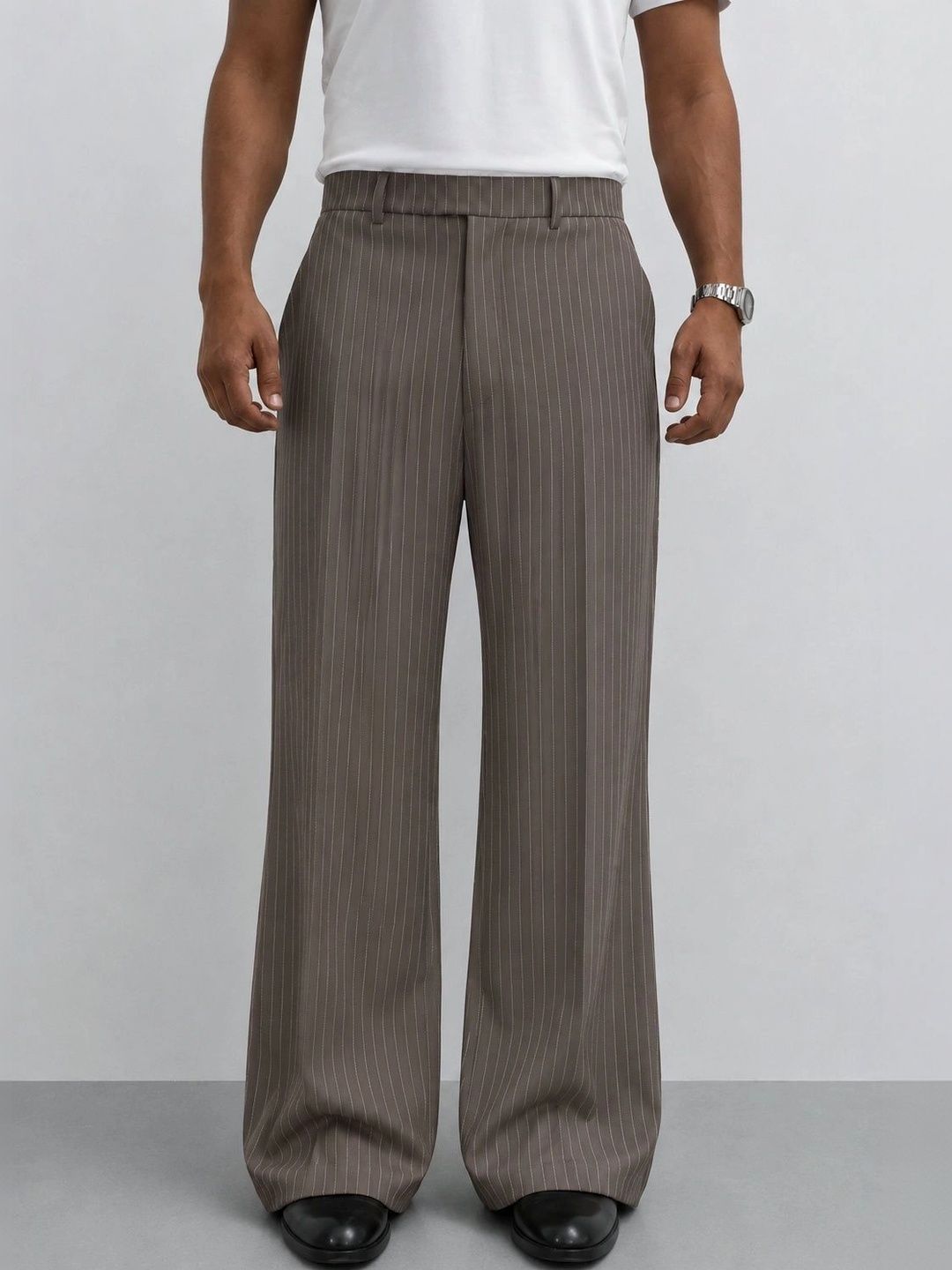 NOWI Men Striped Relaxed Easy Wash Trousers