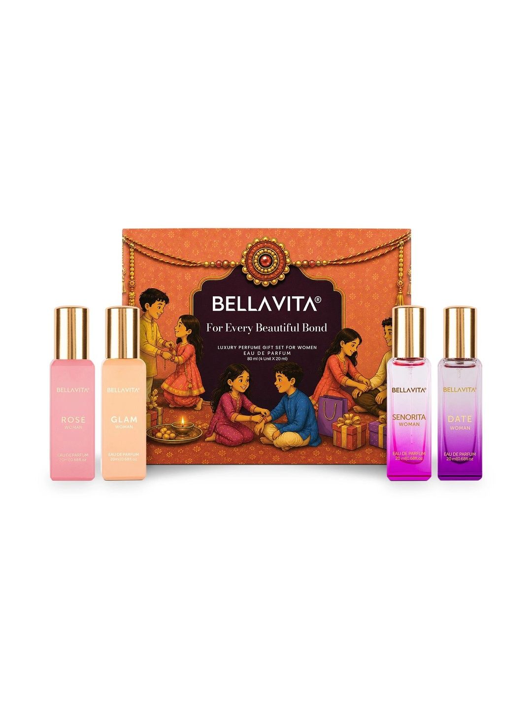 Bella Vita Organic Set Of 4 pcs Perfumes with  Rakhi