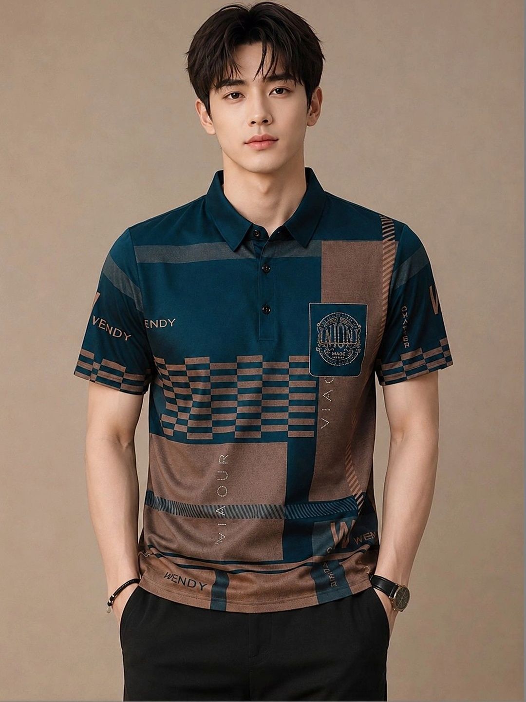 HERE&NOW Men Printed Polo Collar T-shirt