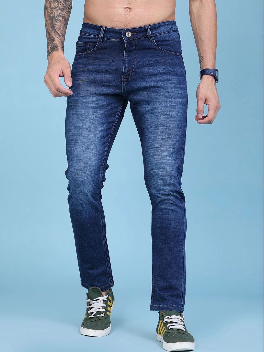 V-Mart Men Regular Fit Mid-Rise Low Distress Stretchable Jeans