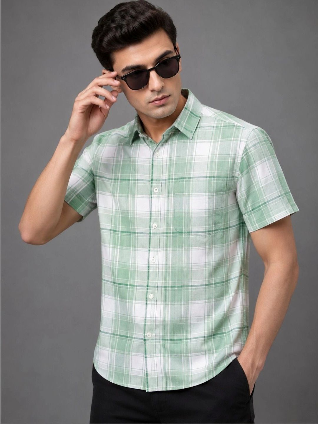 WEARHOUSE Men Classic Checked Casual Shirt