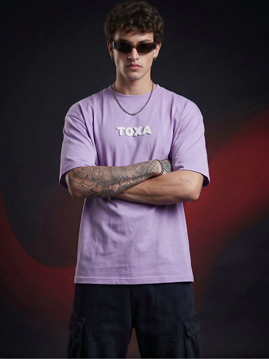TOXA Unisex Typography Puff-Print Half Sleeve Oversized Casual T-Shirt