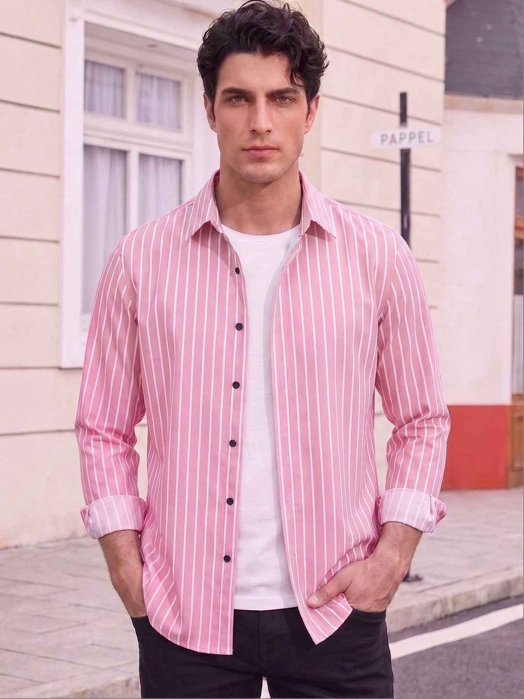 FUNKY RICH Men Standard Striped Casual Shirt