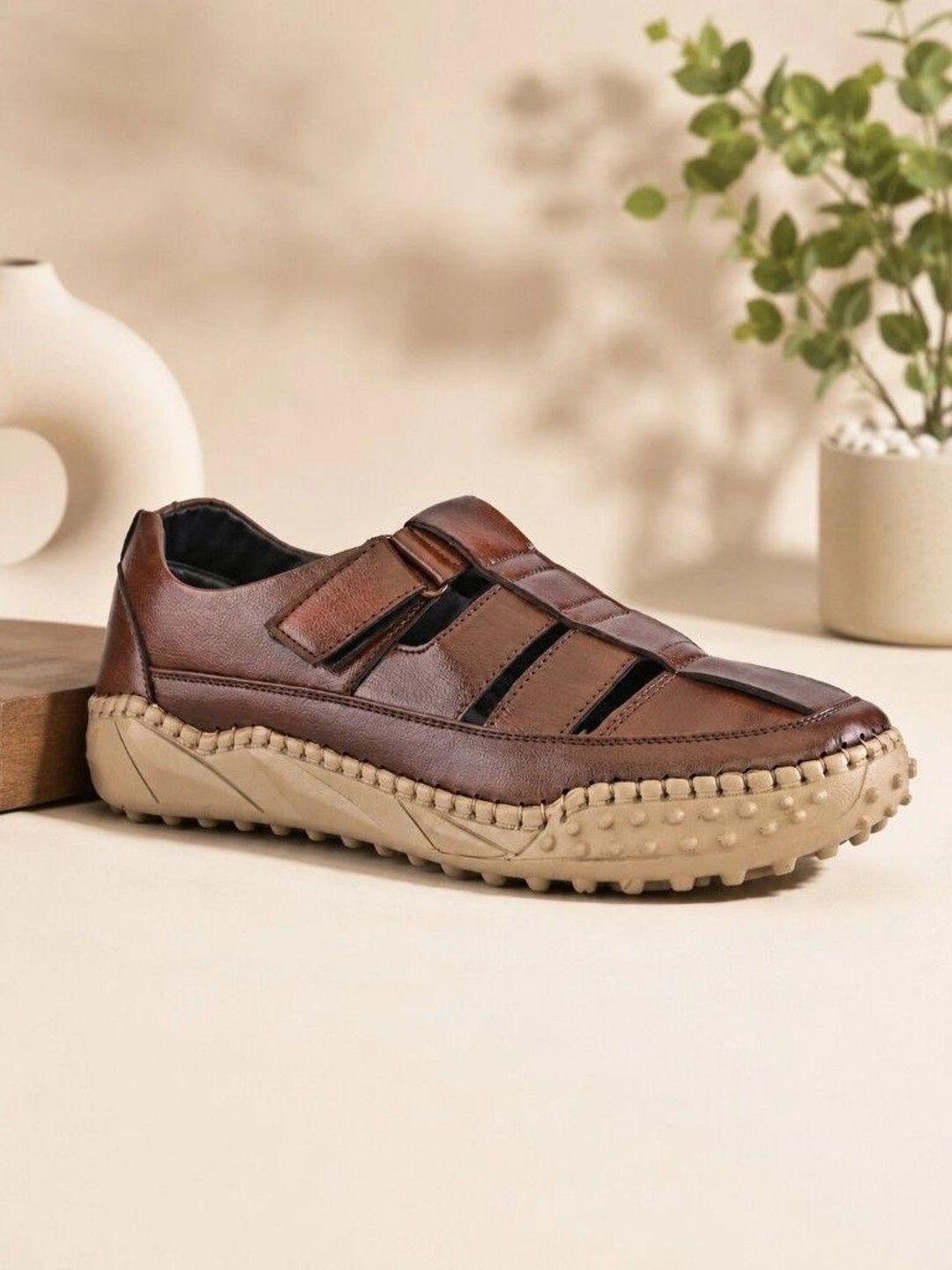 Roadster Men Brown Leather Height Increasing Casual Comfortable Slip On Shoe Style Sandals