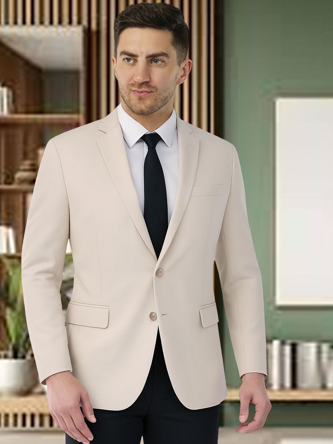 Integration Premium Notched Lapel Fully Lined Slim-Fit Formal Business Blazer