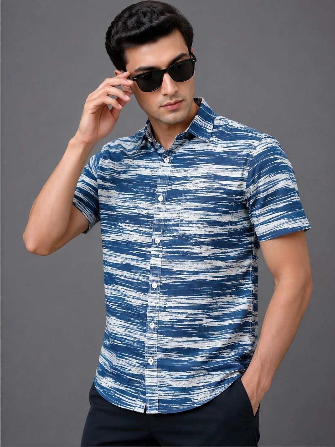 WEARHOUSE Men Classic Printed Casual Shirt