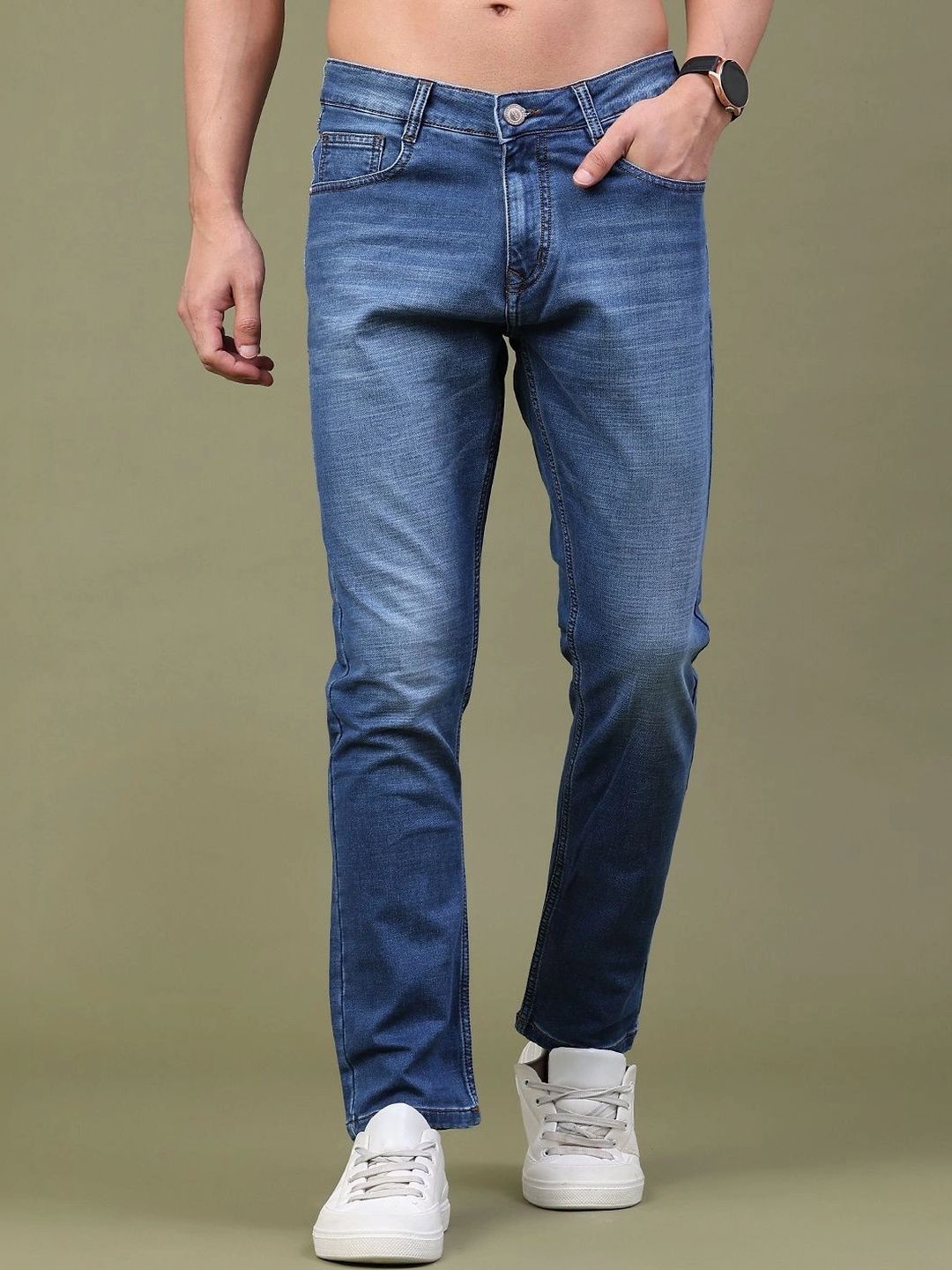 V-Mart Men Regular Fit Mid-Rise Low Distress Stretchable Jeans