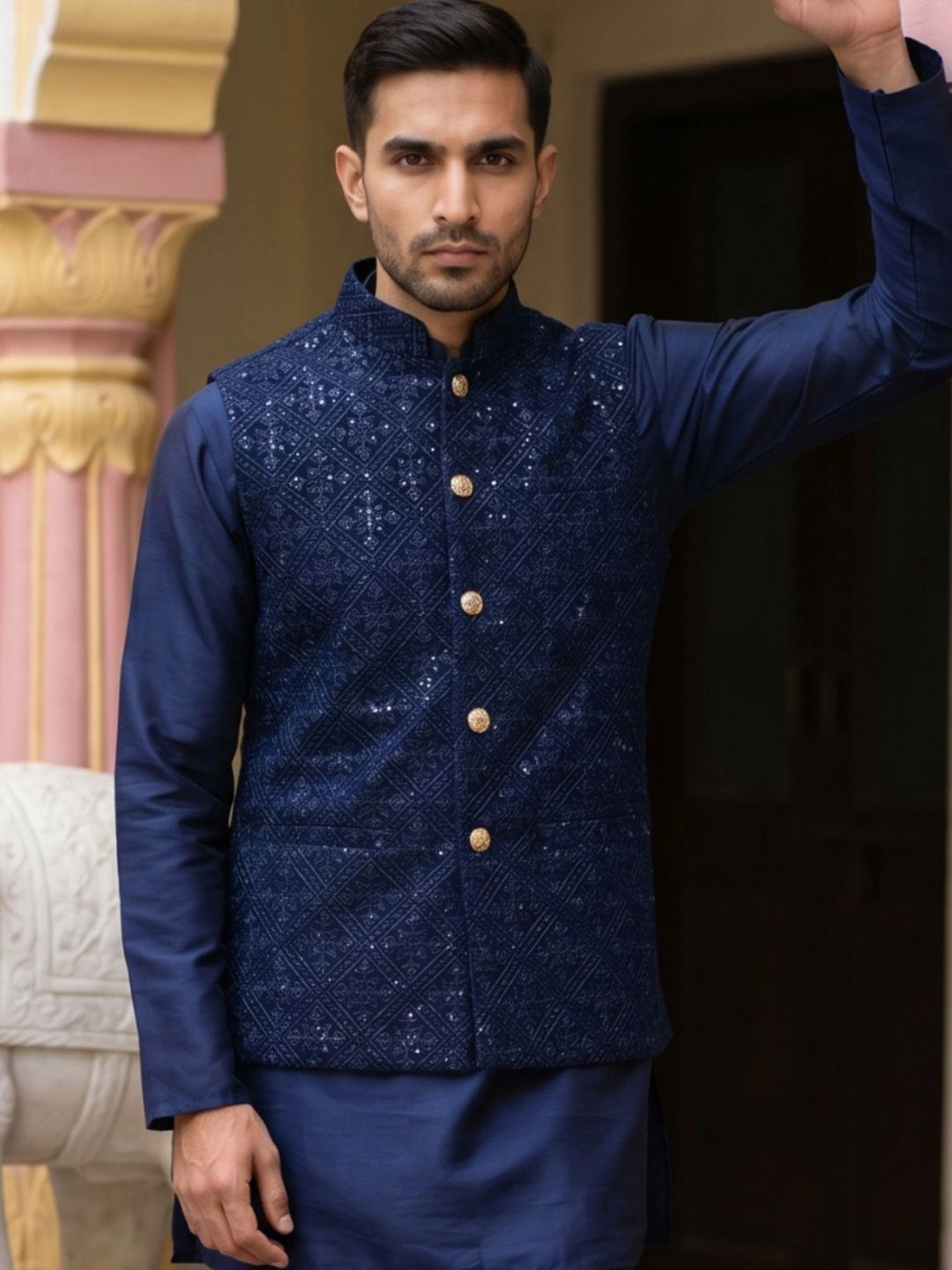 Jompers Embroidered Velvet Nehru Jackets