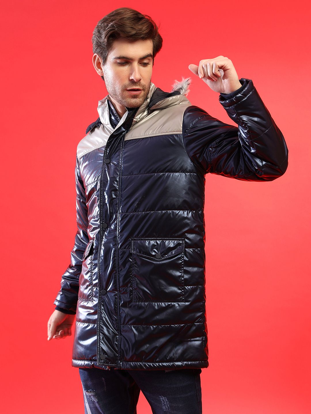CAHOOT Men Multicoloured Lightweight Longline Sporty Jacket