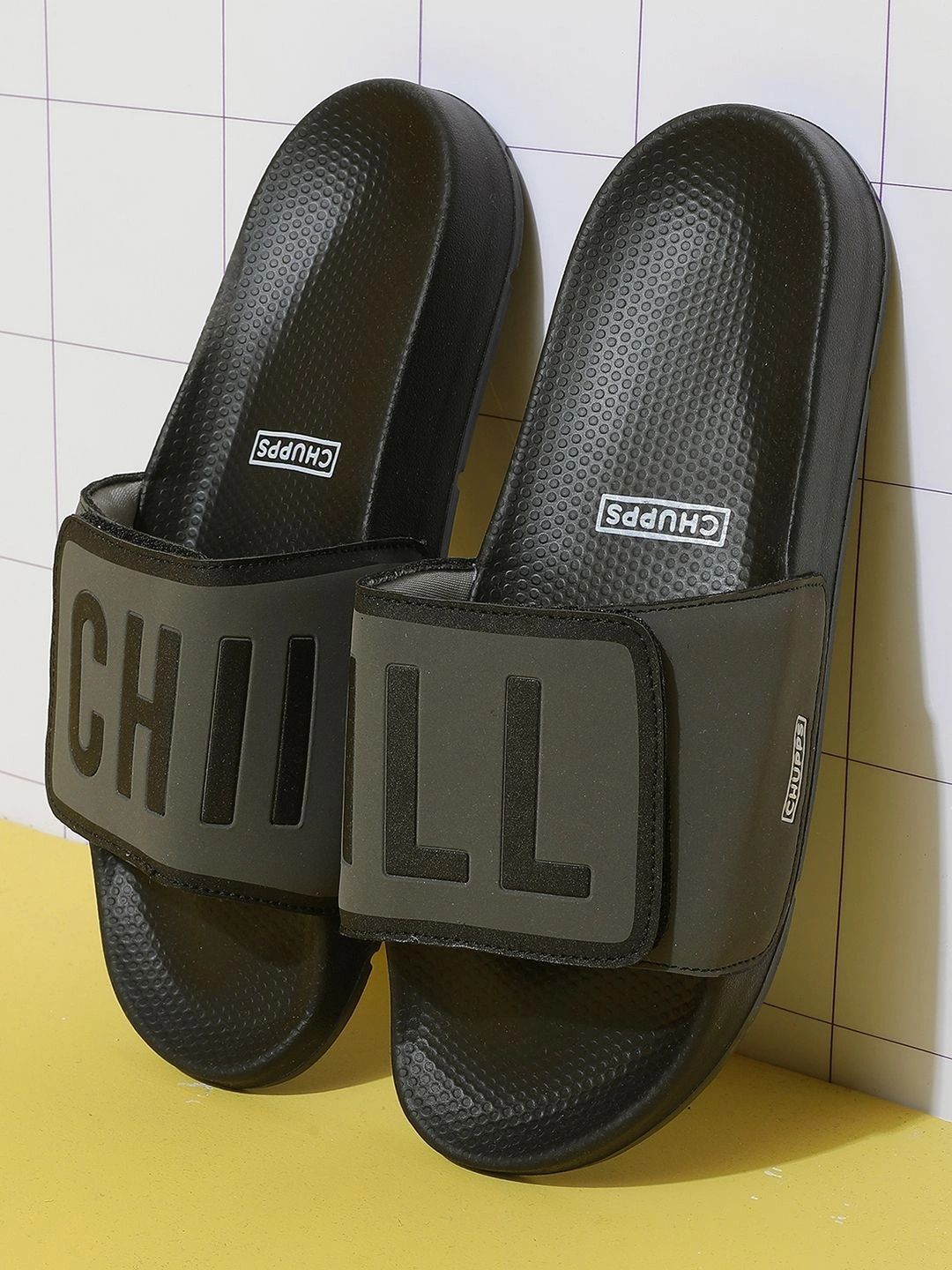 CHUPPS Men Black Grey Chill Out Ergo-X Orthopedic Sliders