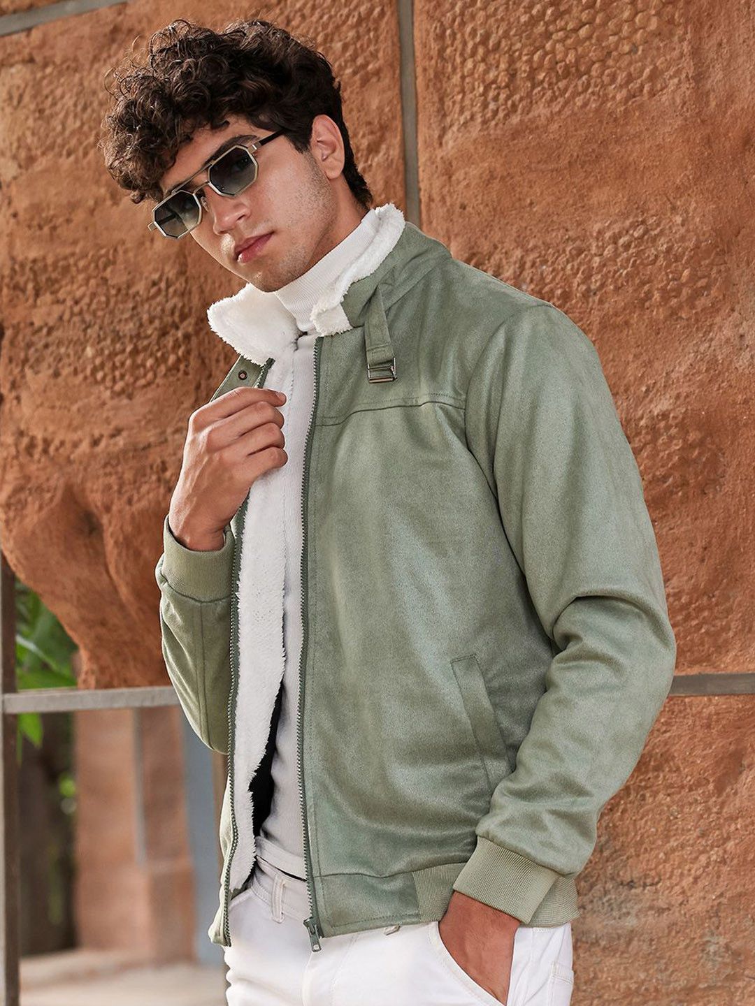 CAHOOT Spread Collar Suede Lightweight Bomber Jacket