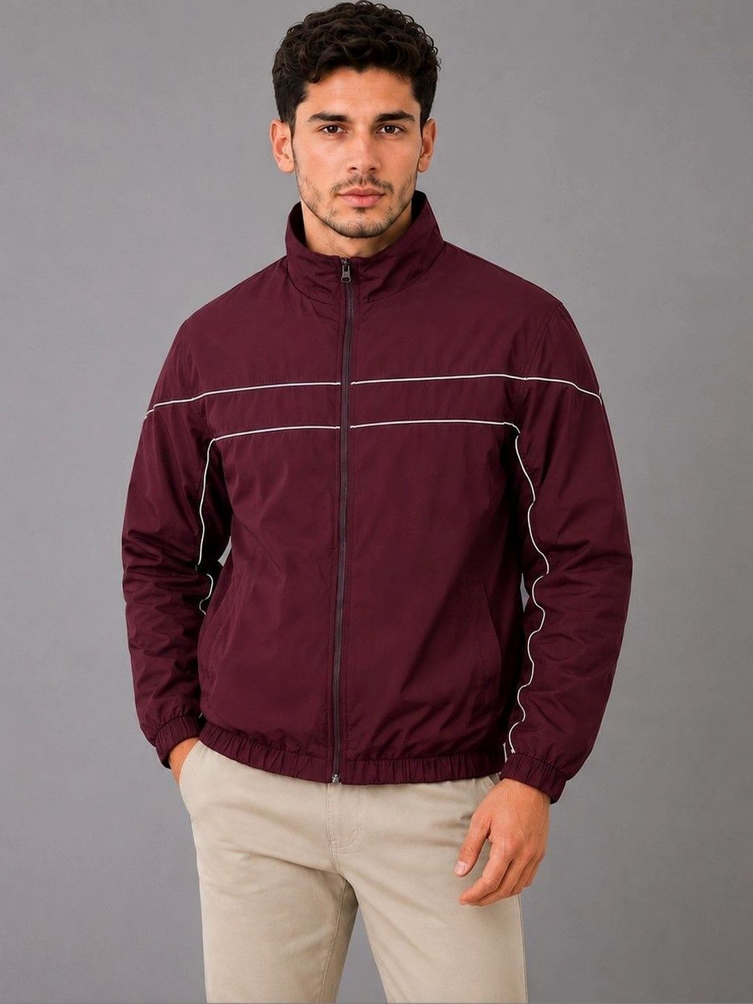 JKT Men Striped Lightweight Training or Gym Sporty Jacket