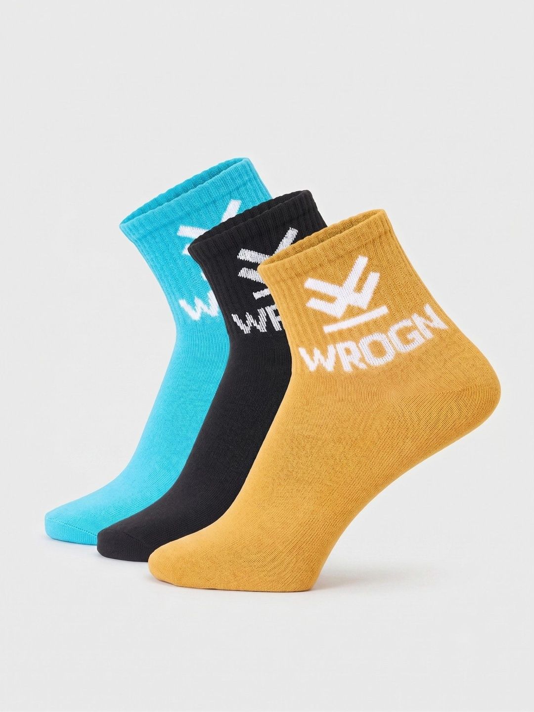 WROGN Men Pack of 3 Cotton Blend Patterned Ankle Length Socks