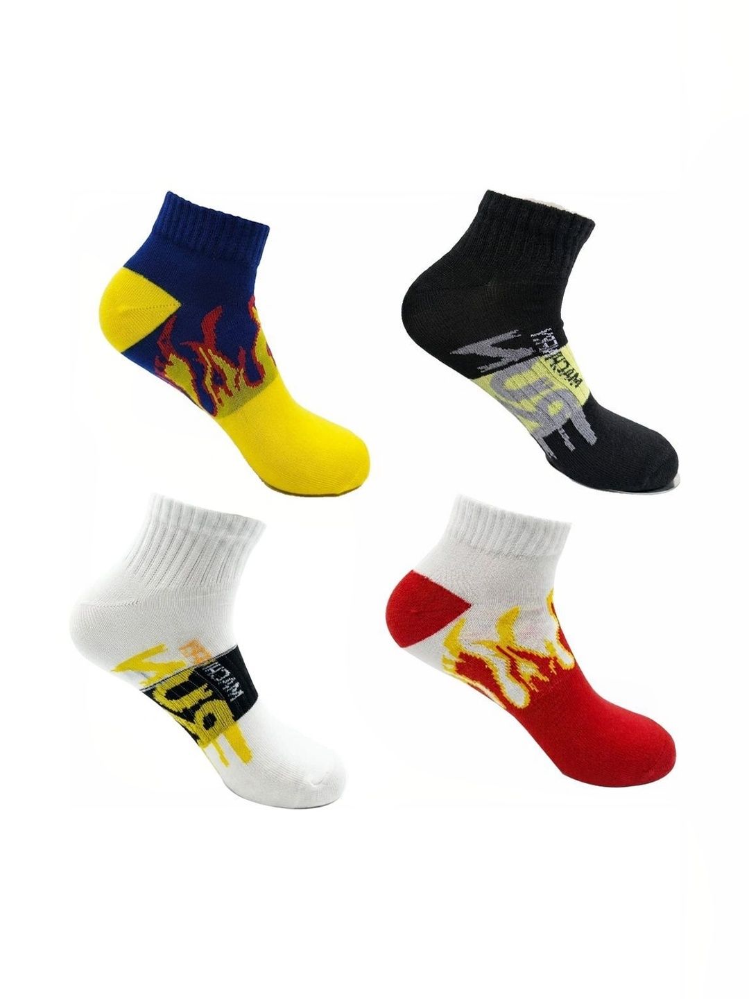 BEAR&BEYOND Men Pack of 4 Cotton Assorted Patterned Ankle Length Socks