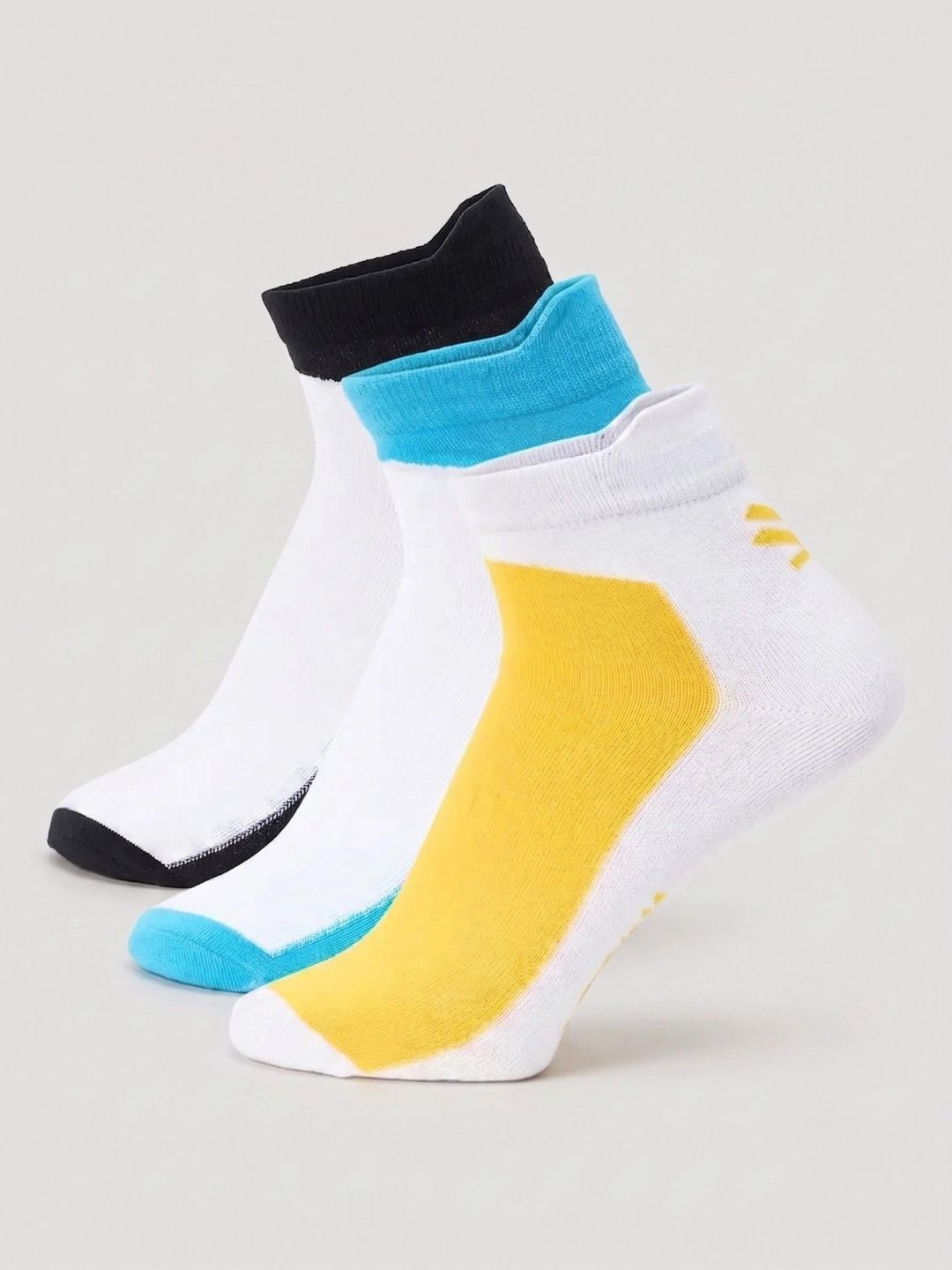 WROGN Men Pack of 3 Cotton Blend Colourblocked Ankle Length Socks