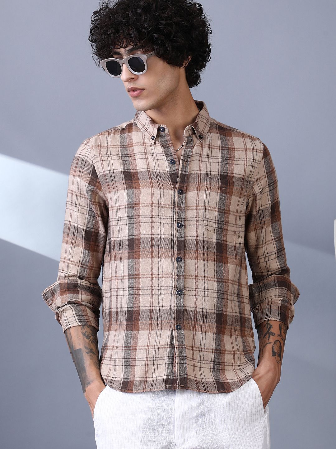 CAHOOT Men Comfort Multi Stripes Checked Casual Shirt
