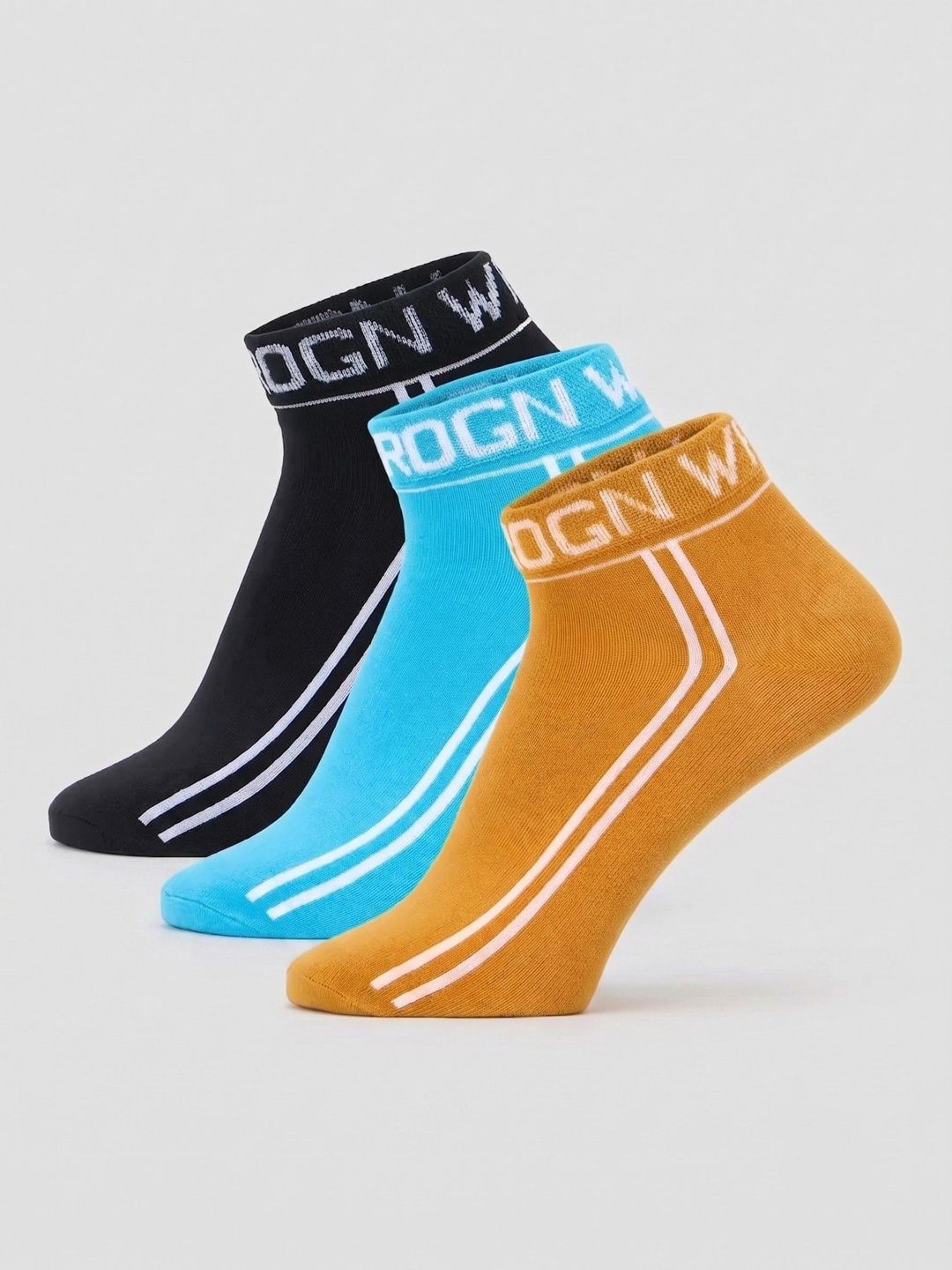 WROGN Men Pack of 3 Cotton Blend Patterned Ankle Length Socks