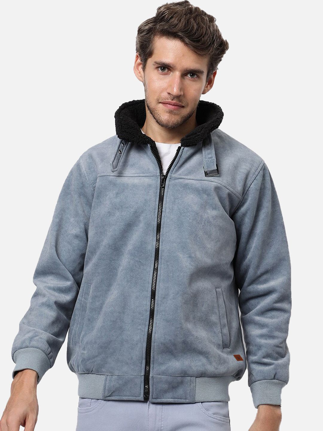 CAHOOT Men Blue Suede Windcheater Puffer Jacket