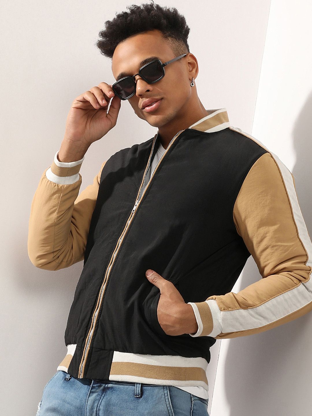 CAHOOT Men Multicoloured Colourblocked Windcheater Crop Outdoor Bomber Jacket