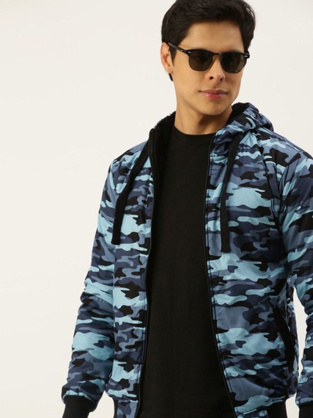 CAHOOT Men Blue Black Camouflage Windcheater Bomber Jacket
