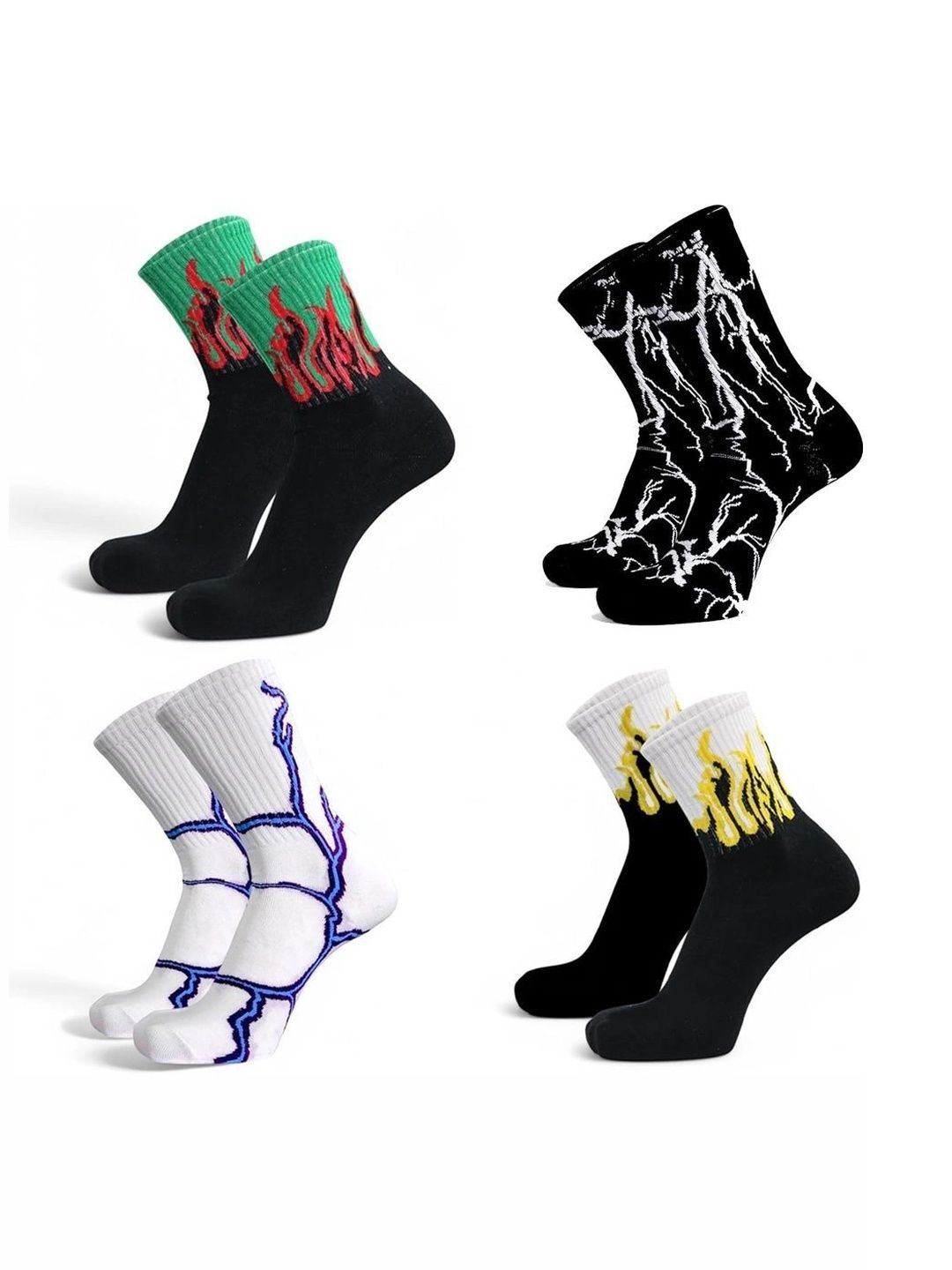 BEAR&BEYOND Men Pack of 4 Cotton Assorted Patterned Calf Length Socks