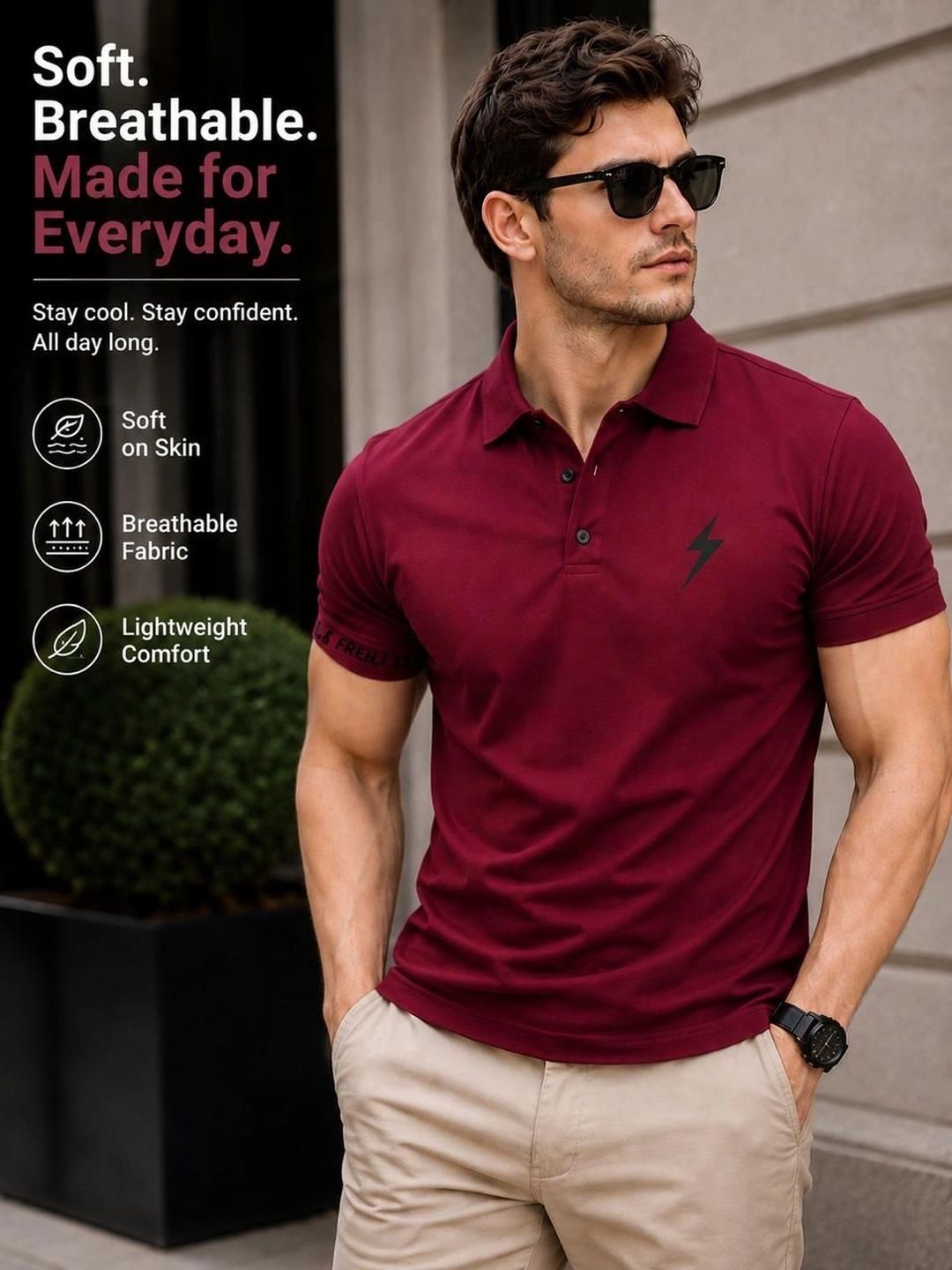Moda Rapido Men Brand Logo Printed Polo Collar Pockets T-shirt