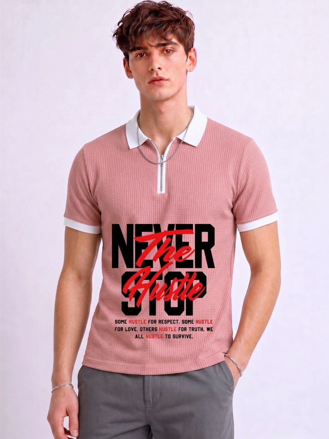 Mobox Men Typography Polo Collar T-shirt