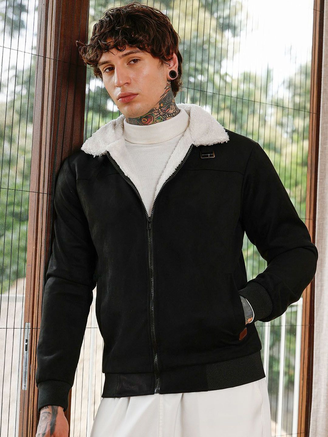 CAHOOT Men Mock Collar Solid Lightweight Bomber Jacket