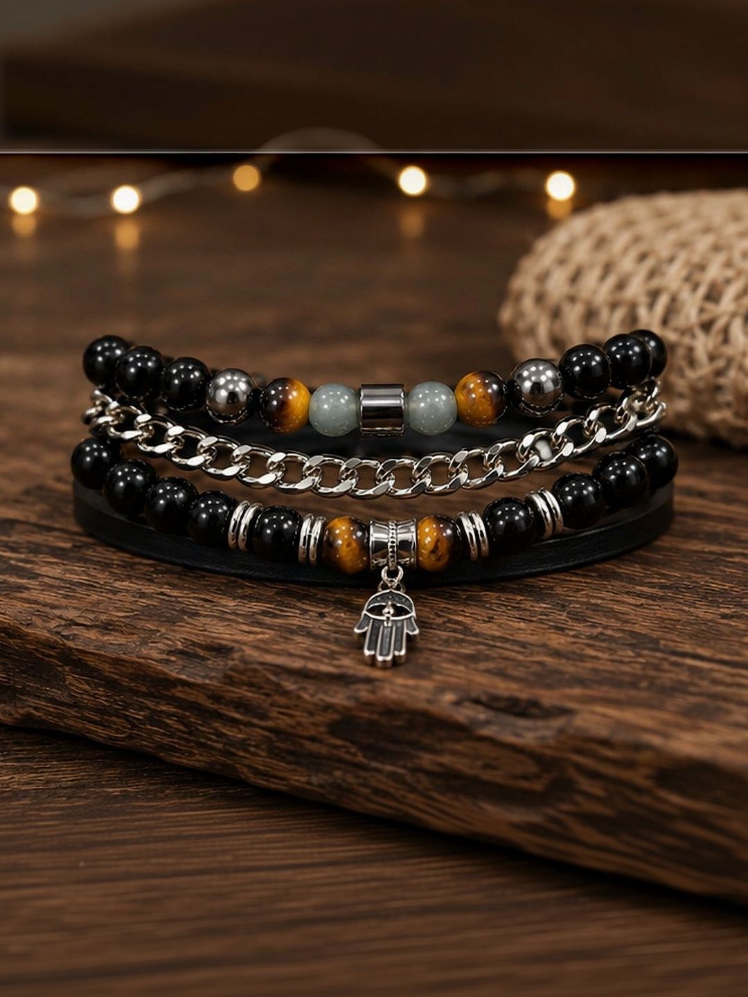 Murliwala Unisex Leather Silver-Plated Multistrand Bracelet