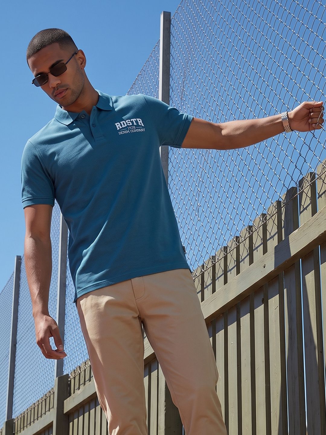 The Roadster Life Co. Typography Printed Polo Collar Pure Cotton T-shirt