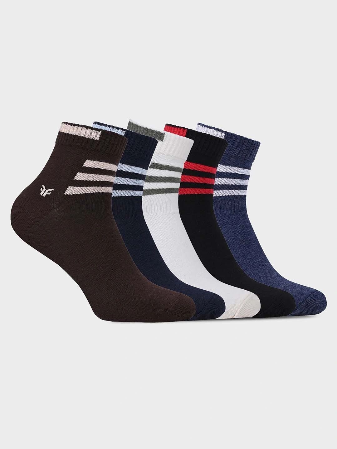 FOOTONS Men Pack of 5 Anti-Bacteria Striped Cotton Daily Wear Ankle Length Socks