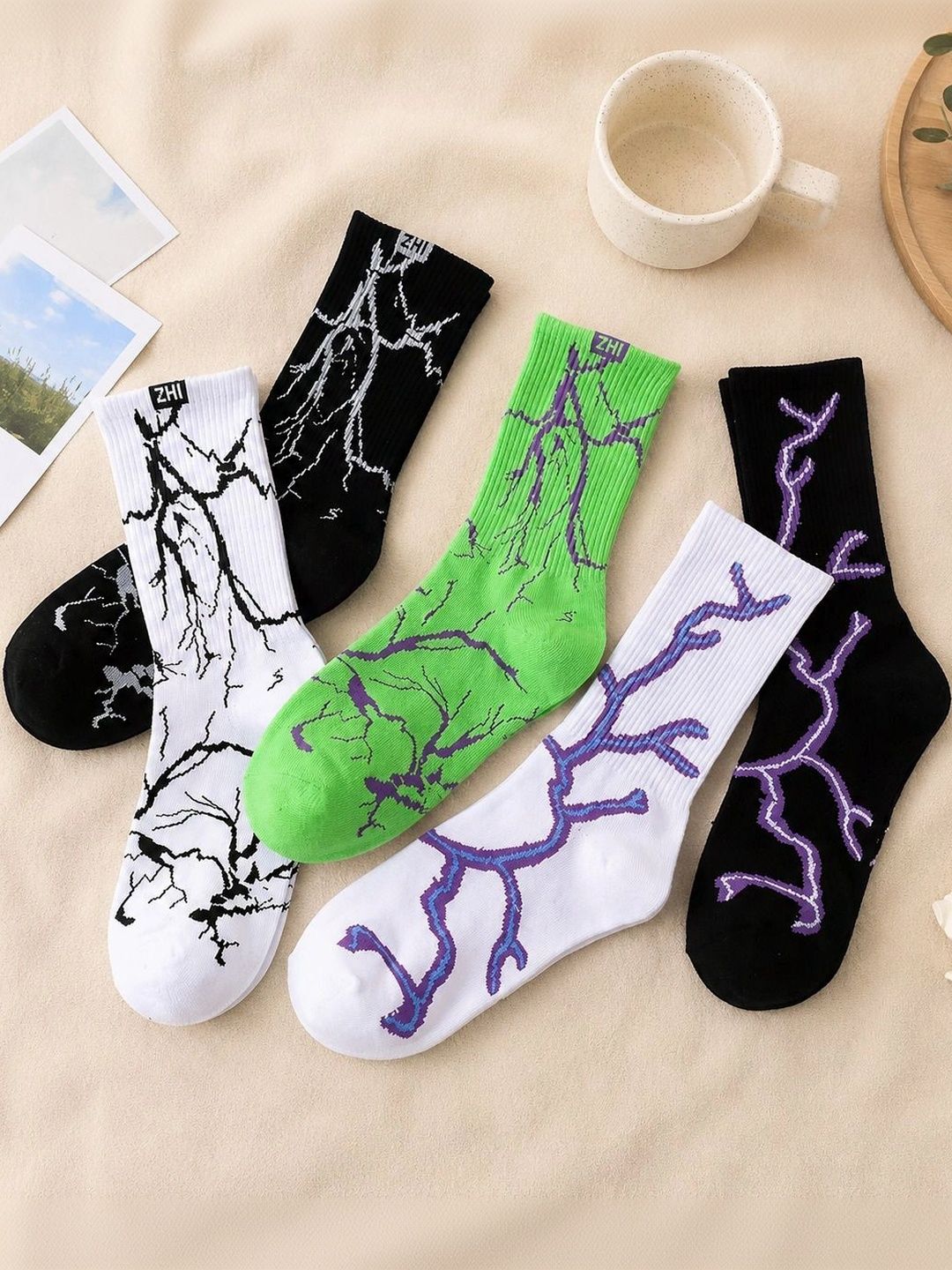 BEAR&BEYOND Men Pack of 5 Cotton Assorted Patterned Above Ankle Socks