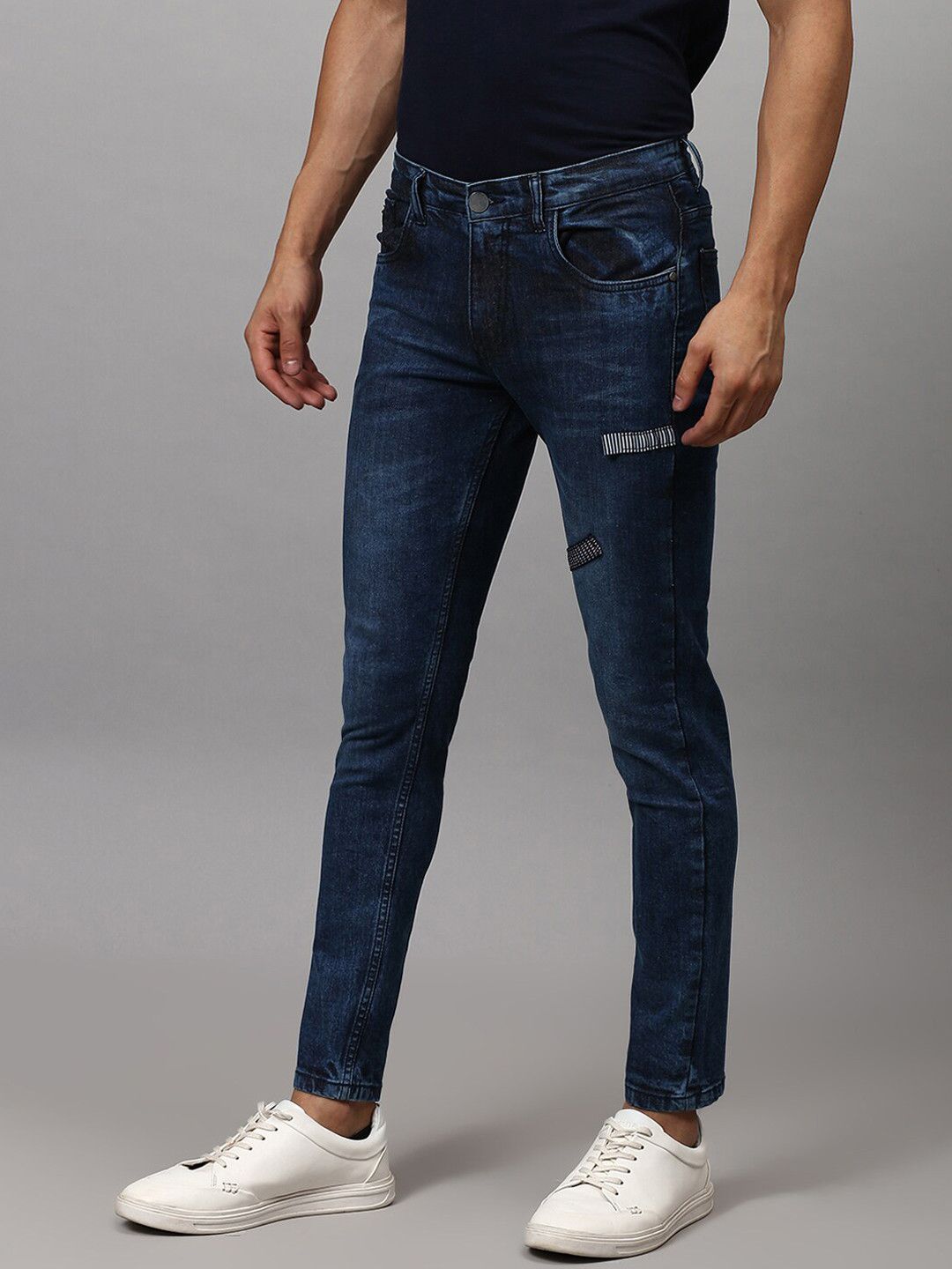 CAHOOT Men Blue Slim Fit Low Distress Light Fade Stretchable Jeans