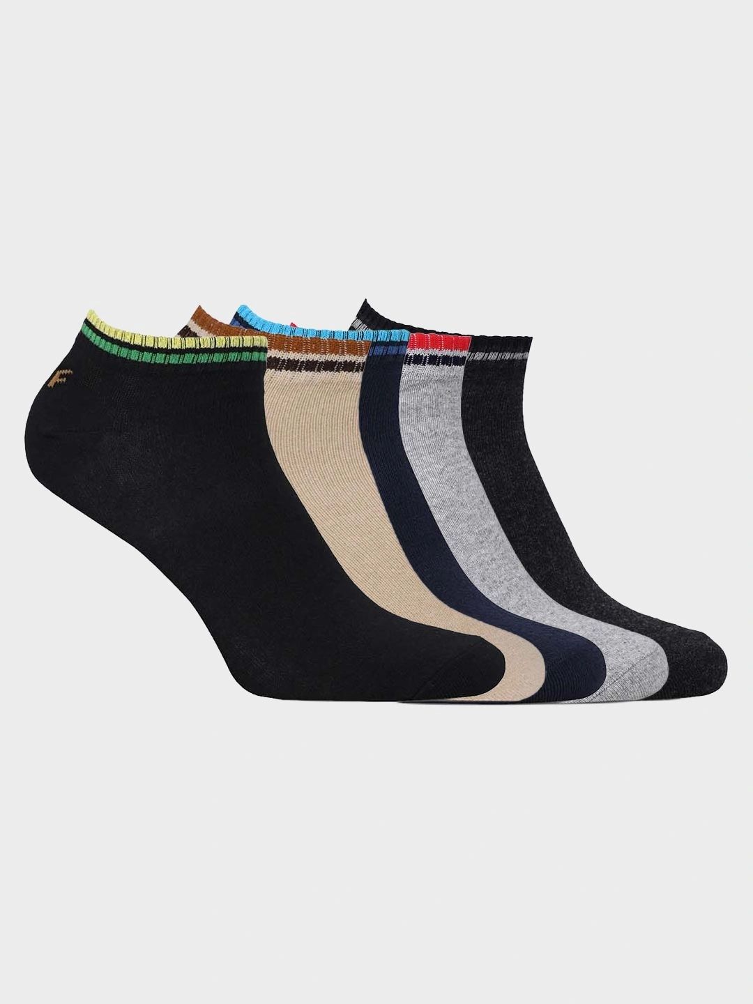 FOOTONS Men Pack of 5 Striped Cotton Soft Fit Everyday Use Ankle Length Socks