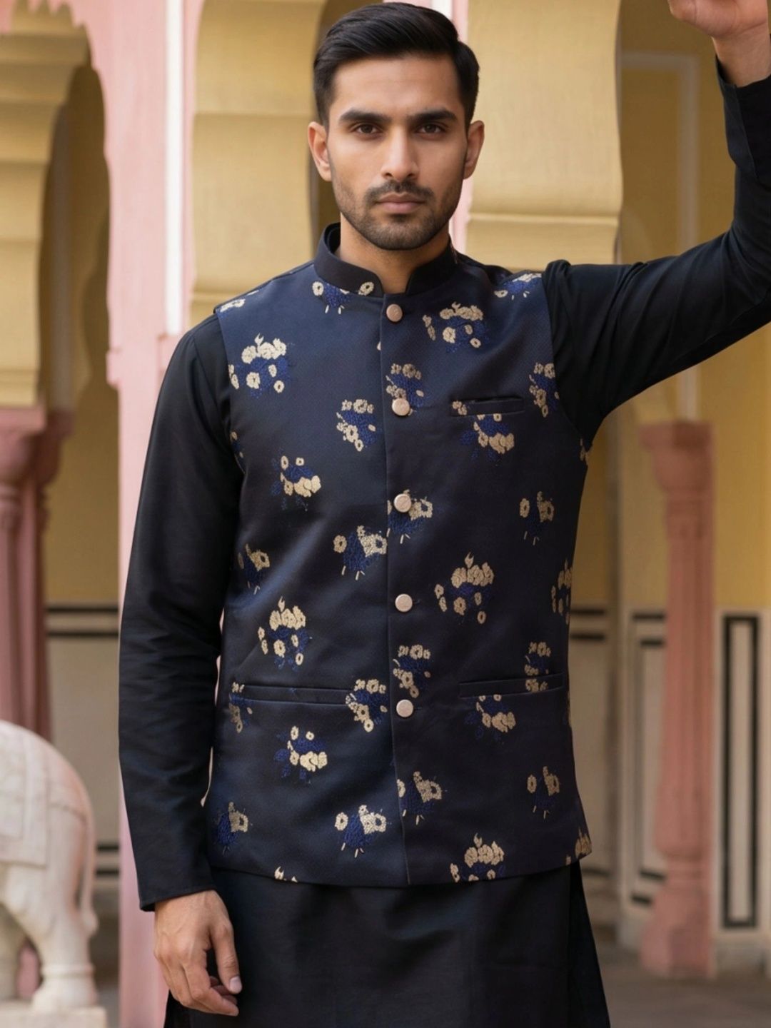 Jompers Embossed Woven Design Nehru Jackets