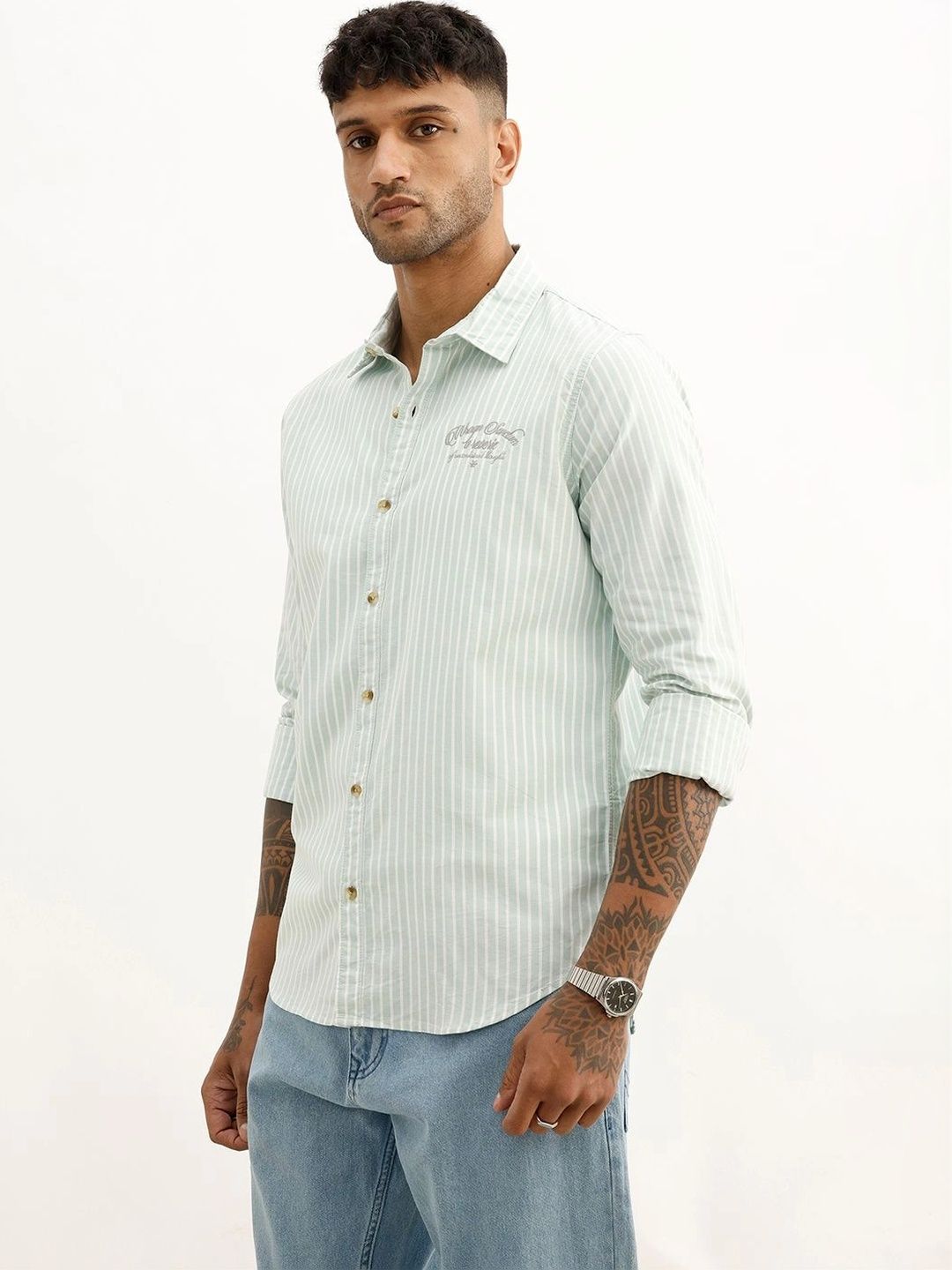 WROGN Men Slim Fit Striped Casual Shirt