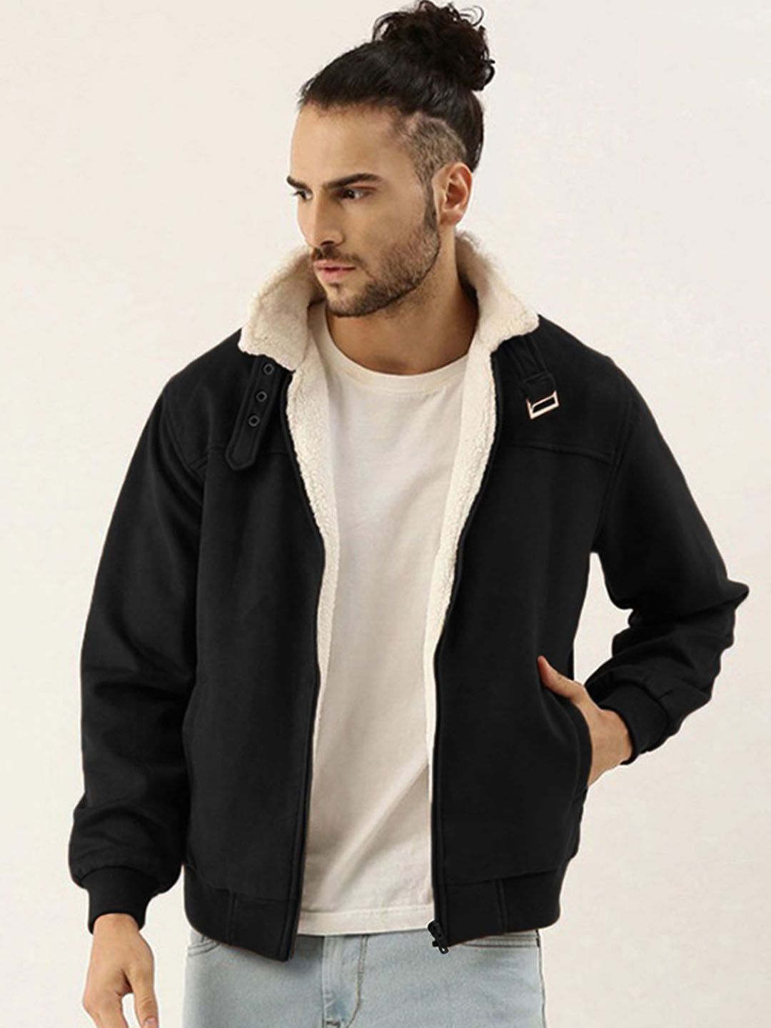 CAHOOT Men Spread Collar Solid Casual Bomber Jacket