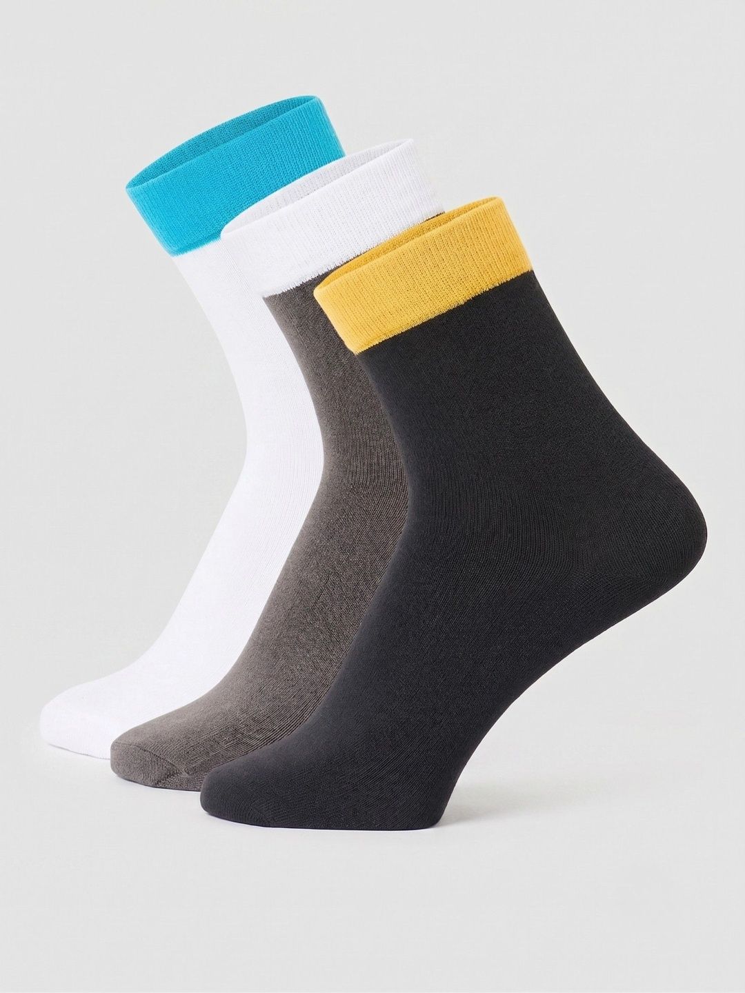 WROGN Men Pack of 3 Cotton Blend Colourblocked Ankle Length Socks