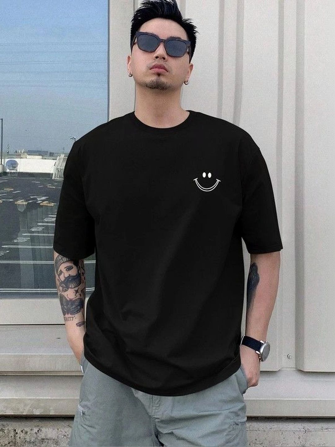 9TUNKI Men Printed Pure Cotton T-shirt