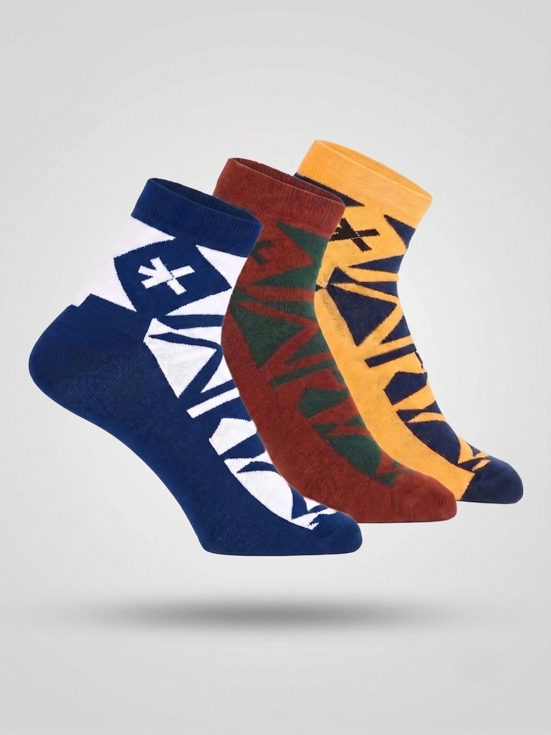 HRX by Hrithik Roshan Men Pack of 3 Cotton Blend Patterned Ankle Length Socks