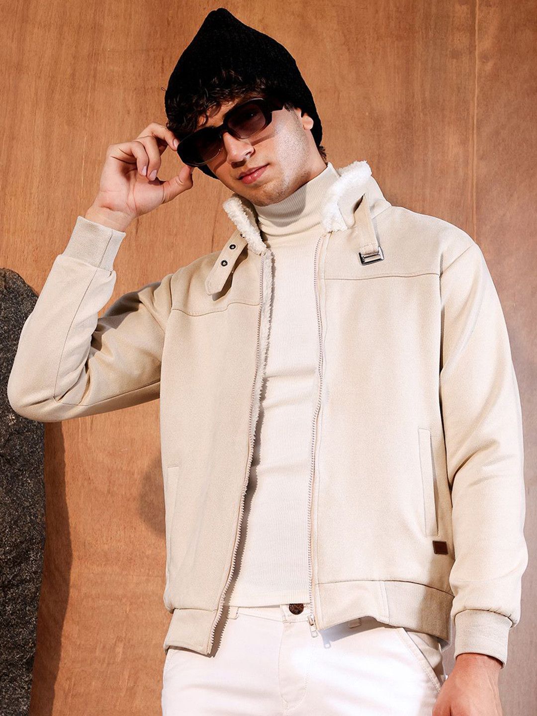 CAHOOT Men Mock Collar Solid Lightweight Sherpa Jacket